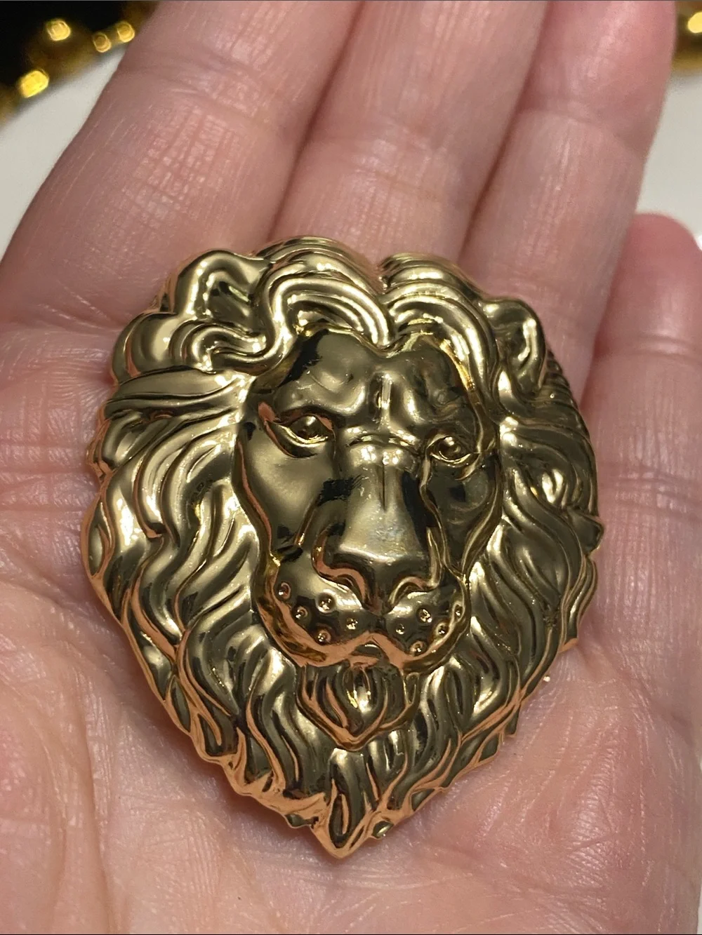 Gold Lion Head Brooch Pin